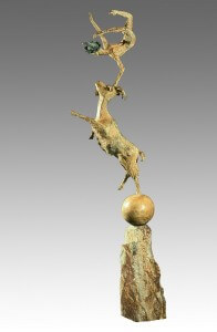 The Jester & The Goat (Bronze) 106cm x 25cm x 25cm